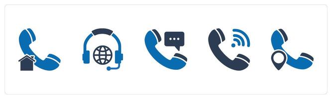 A set of 5 Contact icons as home call, international music, call message vector