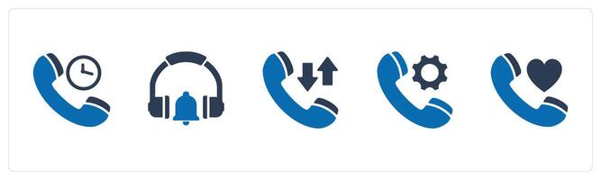 A set of 5 Contact icons as call time, headphone notification, synchronize call vector