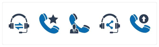 A set of 5 Contact icons as synchronize headphone, favorite call, call owner vector
