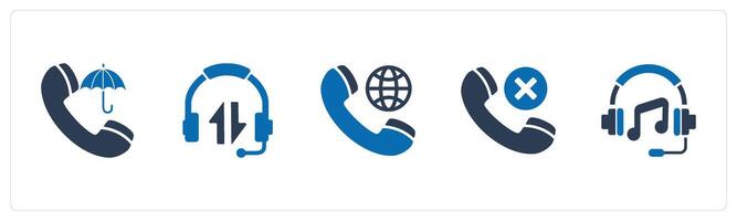 A set of 5 Contact icons as call insurance, synchronize call, international call vector