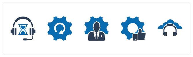 A set of 5 Contact icons as music time, global setting, business management, vector