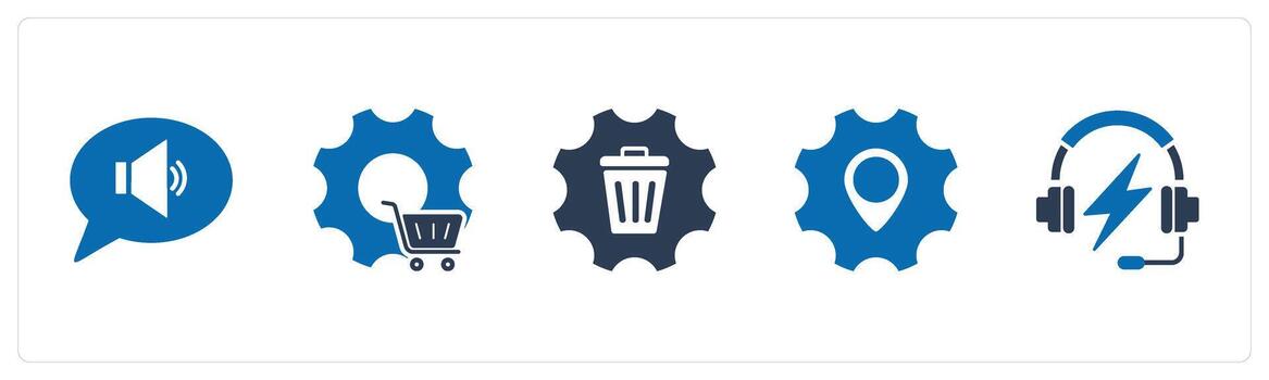 A set of 5 Contact icons as volume, cart settings, remove settings vector