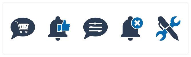 A set of 5 Contact icons as shopping cart, like notification, message settings vector
