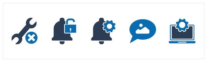 A set of 5 Contact icons as maintenance, protection, notification setting vector
