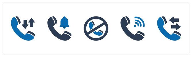 A set of 5 Contact icons as synchronize call, call notification, call prohibited vector