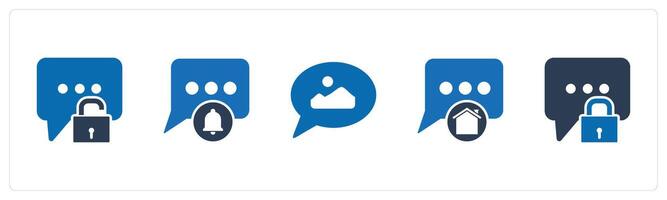 A set of 5 Contact icons as message protection, message notification, message vector