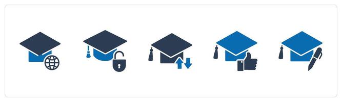 A set of 5 Contact icons as global study, education security, synchronize study vector