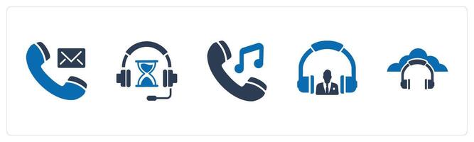 A set of 5 Contact icons as call message, music time, music call vector