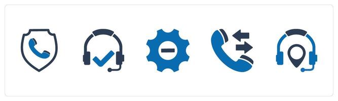 A set of 5 Contact icons as call security, headset, optimization vector
