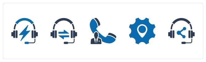A set of 5 Contact icons as fast music, sync headphone, call owner vector