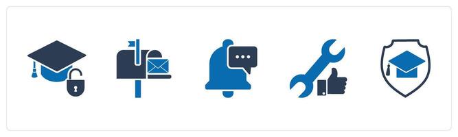 A set of 5 Contact icons as education security, post card, message notification vector