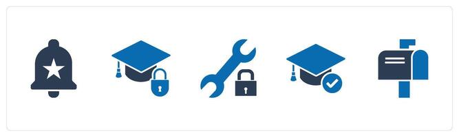 A set of 5 Contact icons as favorite bell, education security, setting protection vector