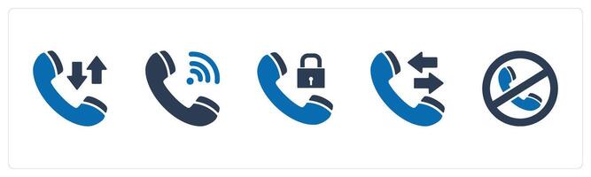 A set of 5 Contact icons as synchronize call, wifi call, call protection vector