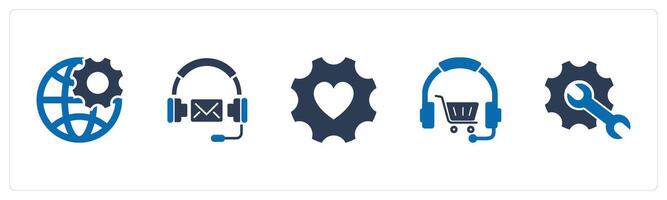 A set of 5 Contact icons as global setting, customer support, favorite setting vector
