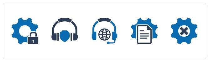 A set of 5 Contact icons as setting protection, headphone security, international music vector