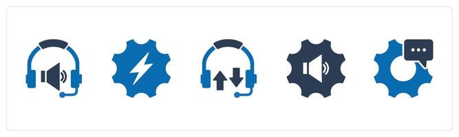 A set of 5 Contact icons as headphone volume, setting, synchronize headphone, vector