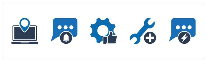 A set of 5 Contact icons as laptop location, message notification, like settings vector