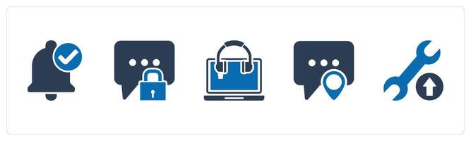 A set of 5 Contact icons as right notification, message protection, online music vector