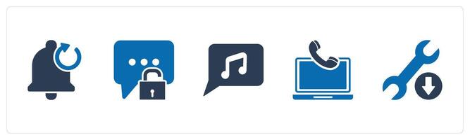 A set of 5 Contact icons as refresh notification, message protection, music message vector