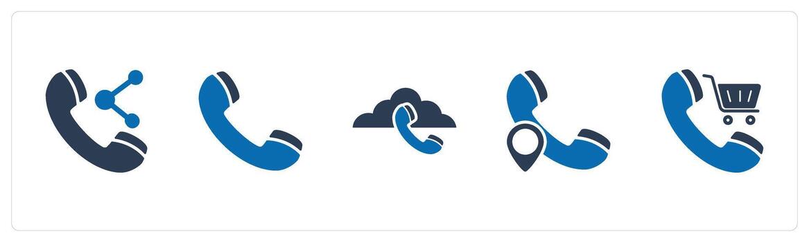 A set of 5 Contact icons as share call, call, cloud call, call location vector