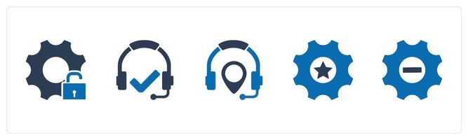 A set of 5 Contact icons as setting protection, headset, headphone location vector
