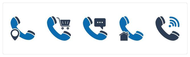 A set of 5 Contact icons as call location, shopping call, call message vector