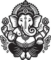 Clean and minimal 2D silhouette of Lord Ganesh in black and white, designed for Ganesh Chaturthi. vector