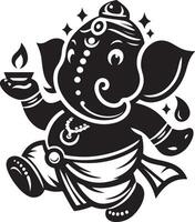 Minimalistic 2D black and white line drawing of Ganapati, with a cute and clean silhouette for the festival. vector