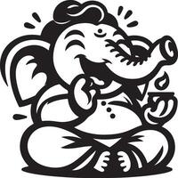 Simple black and white 2D line art of Ganapati, designed with a minimalist approach for Ganesh Chaturthi. vector