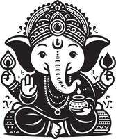 A charming 2D black and white line drawing of Ganapati, featuring a simple silhouette for the Ganesh Chaturthi festival. vector
