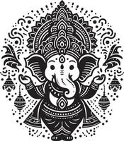 Minimalistic 2D line art of Lord Ganesh, depicted in black and white with a cute silhouette for the festival of Ganesh Chaturthi. vector