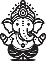 A simple black and white 2D line art of Ganapati, with low details for the Ganesh Chaturthi celebration. vector