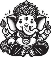 A cute and simple 2D silhouette of Ganapati in black and white, perfect for the Ganesh Chaturthi festival. vector