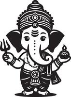 A clean 2D silhouette of Lord Ganesh in black and white, with minimal details for the Ganesh Chaturthi festival. vector