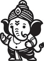 Minimalist black and white 2D silhouette of Ganesh, designed with a simple approach for the Ganesh Chaturthi festival. vector