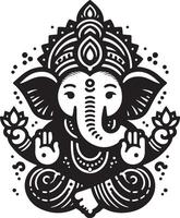 A clean and simple 2D black and white silhouette of Ganapati, featuring low details, perfect for Ganesh Chaturthi. vector