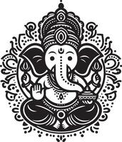 A minimalist 2D illustration of Lord Ganesh, depicted in black and white line art for the Ganesh Chaturthi festival. vector