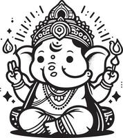 A minimalist 2D silhouette of Ganapati in black and white, perfect for Ganesh Chaturthi. vector