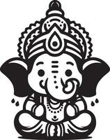 A low-detail black and white depiction of Lord Ganesh, rendered in 2D with a simple silhouette for Ganesh Chaturthi. vector