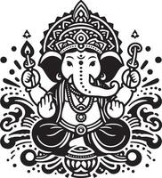 Simple 2D depiction of Lord Ganapati in black and white, designed with a minimalistic approach for Ganesh Chaturthi. vector