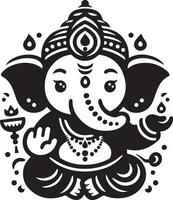 Simple, cute 2D black and white line art of Lord Ganapati, drawn with minimal details in a clean silhouette for Ganesh Chaturthi. vector