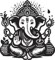 Minimalist and cute 2D black and white line art of Ganapati, designed for Ganesh Chaturthi. vector