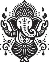 Simple yet cute 2D black and white illustration of Ganapati, with a focus on the silhouette and low detail for Ganesh Chaturthi. vector