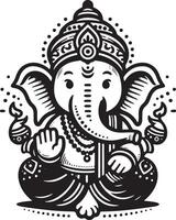A clean and simple 2D line drawing of Lord Ganapati in black and white, with minimal details for Ganesh Chaturthi. vector