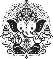 A charming and simple 2D black and white silhouette of Ganesh, designed for the Ganesh Chaturthi celebration. vector