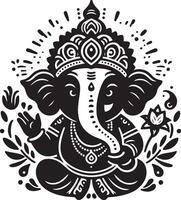 A low-detail 2D black and white depiction of Lord Ganesh, rendered in a cute and simple silhouette for Ganesh Chaturthi. vector