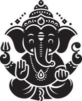 Low-detail black and white 2D depiction of Lord Ganesh, drawn in a cute and simple silhouette for Ganesh Chaturthi. vector