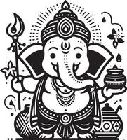 A clean and minimalistic 2D black and white line drawing of Ganapati, designed for Ganesh Chaturthi celebrations. vector