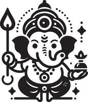 Minimalist black and white line art of Lord Ganesh, drawn in 2D with a simple, cute silhouette for the Ganesh Chaturthi festival. vector