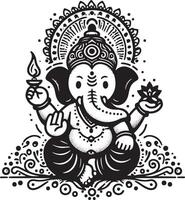 A simple and cute black and white 2D line drawing of Ganesh, with a focus on a clean silhouette for Ganesh Chaturthi. vector